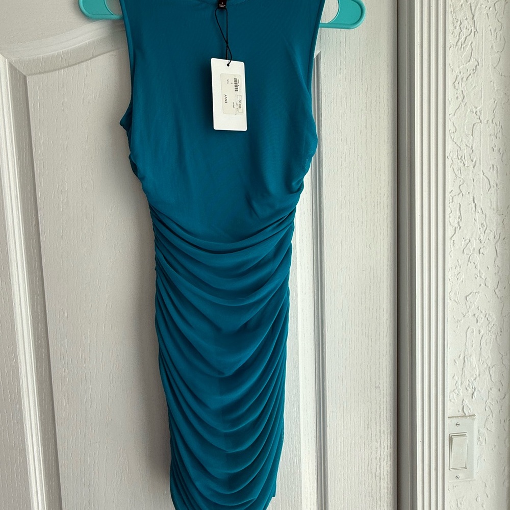 Envy Teal Ruched Mini Dress